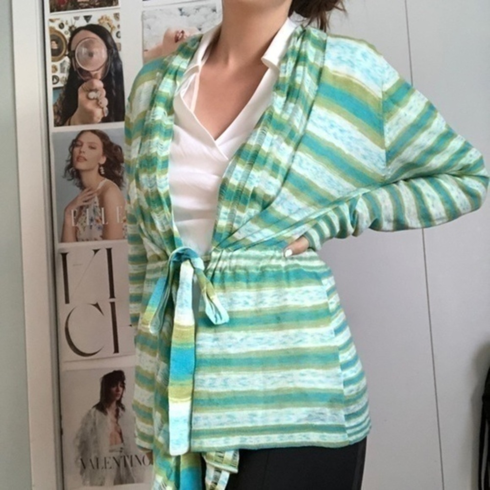 AVA Cardigan Green White stripe Size L